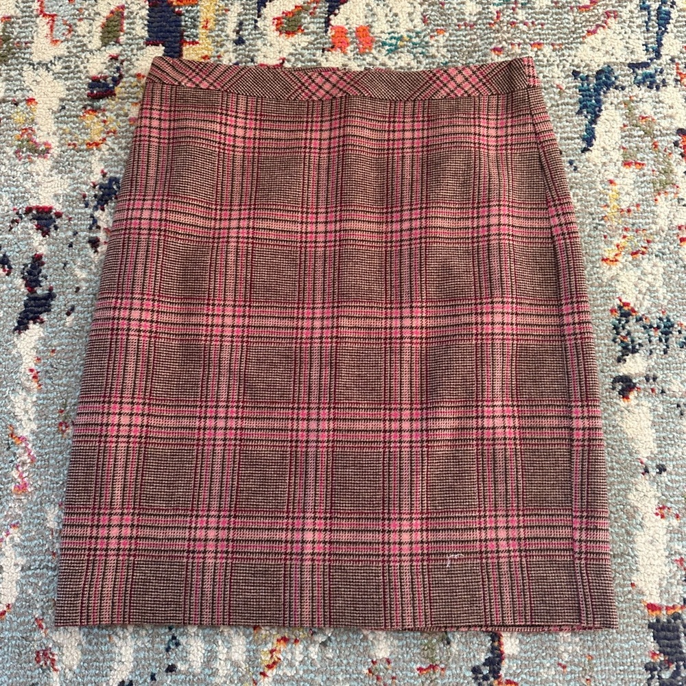 Talbots Academia Wool Blend Pink & Brown Plaid Pencil Skirt Size 4p